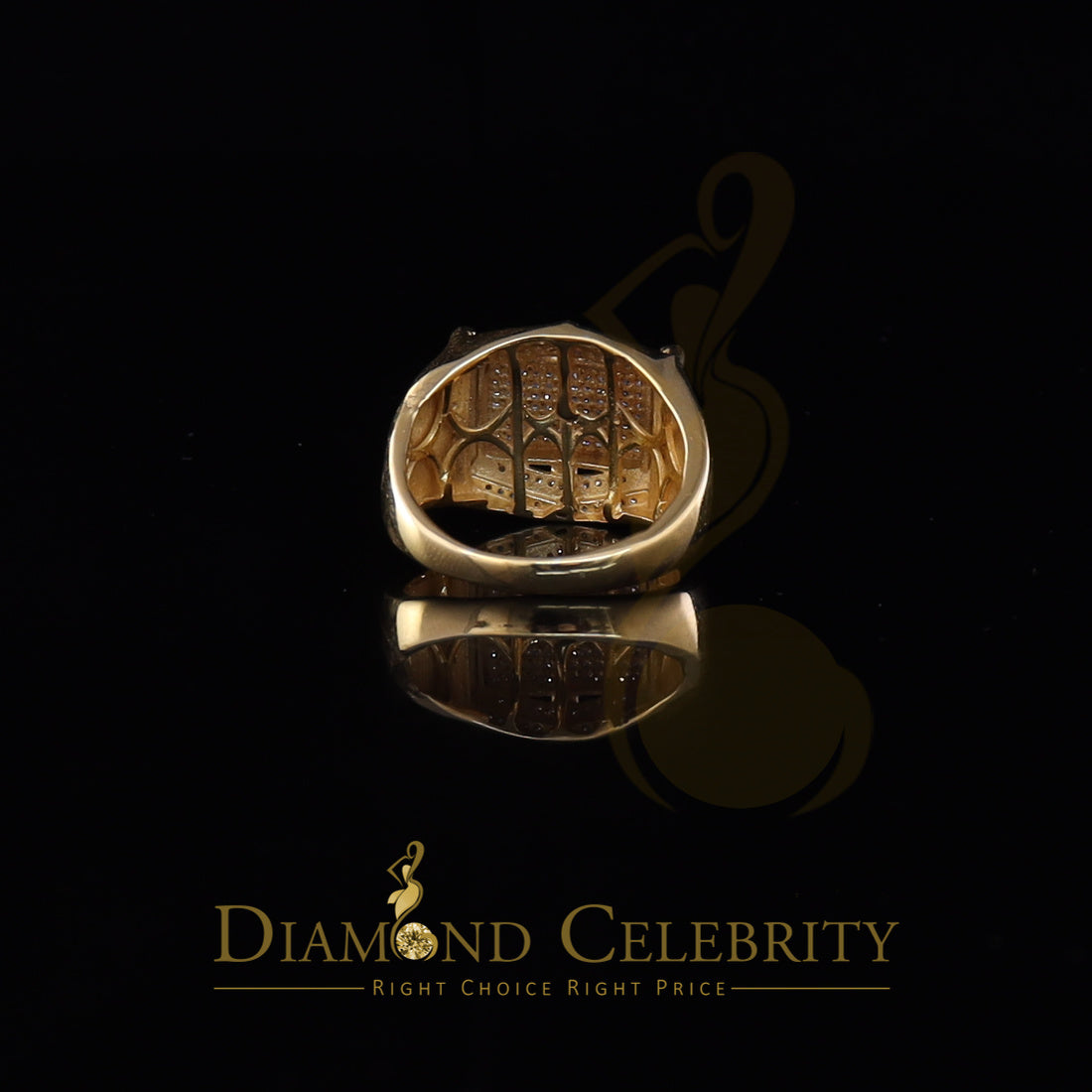 DiamondCelebritees 0.66 CT Real Diamond Men's 925 Sterling SilverYellow Ring Size 11 Square Shape