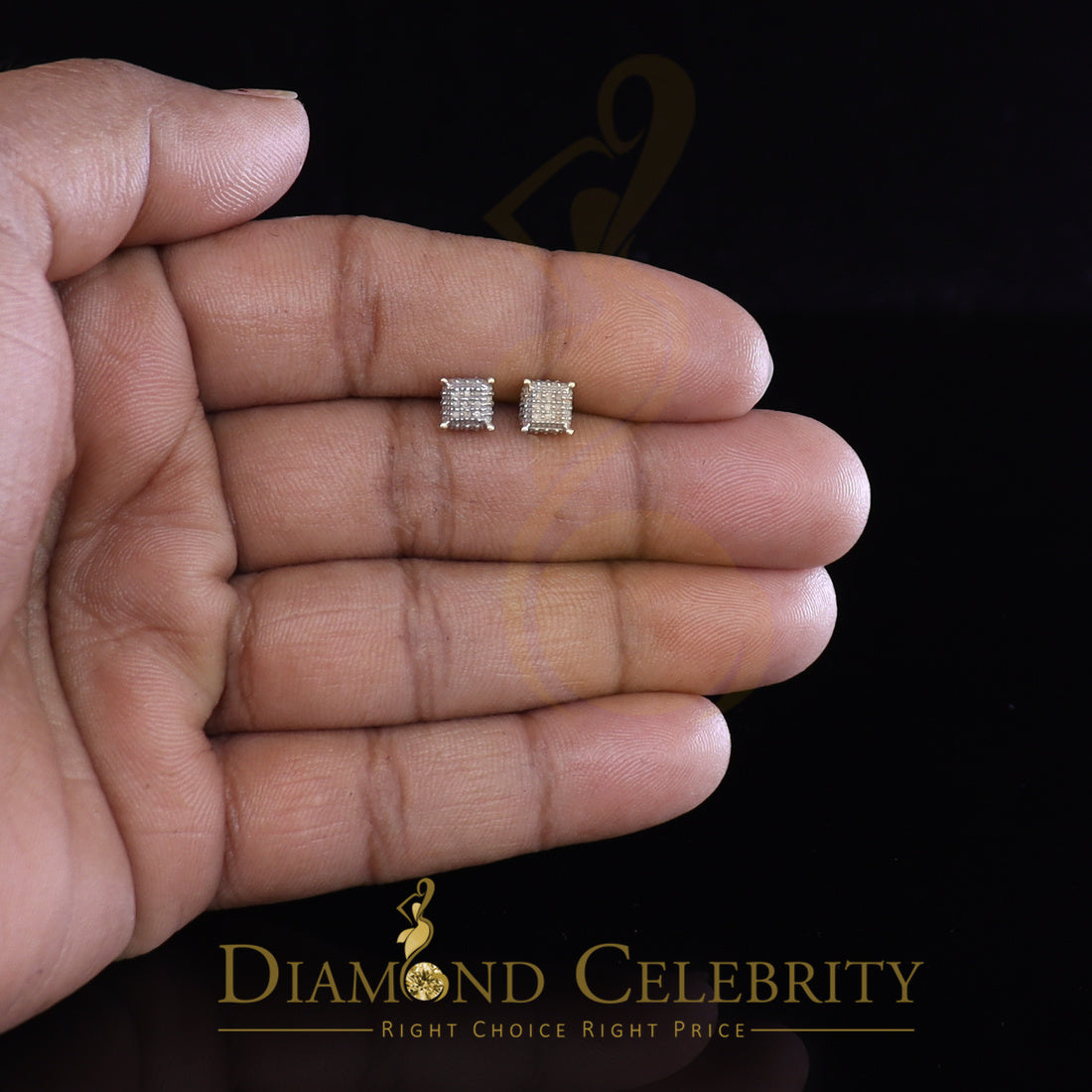 DiamondCelebritees 0.05ct Diamond 925 Sterling Silver Womens and Men's Square Yellow Stud Earrings