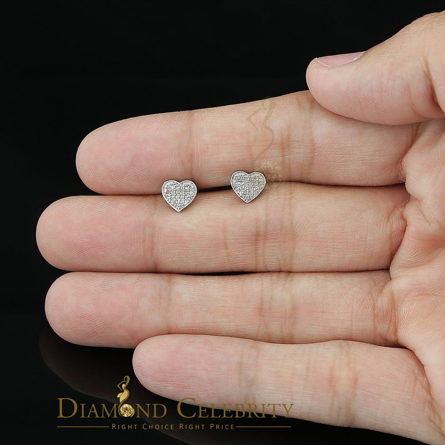 DiamondCelebritees 925 Sterling Silver 0.10ct Diamond Heart Earrings For Women White Stud For Men