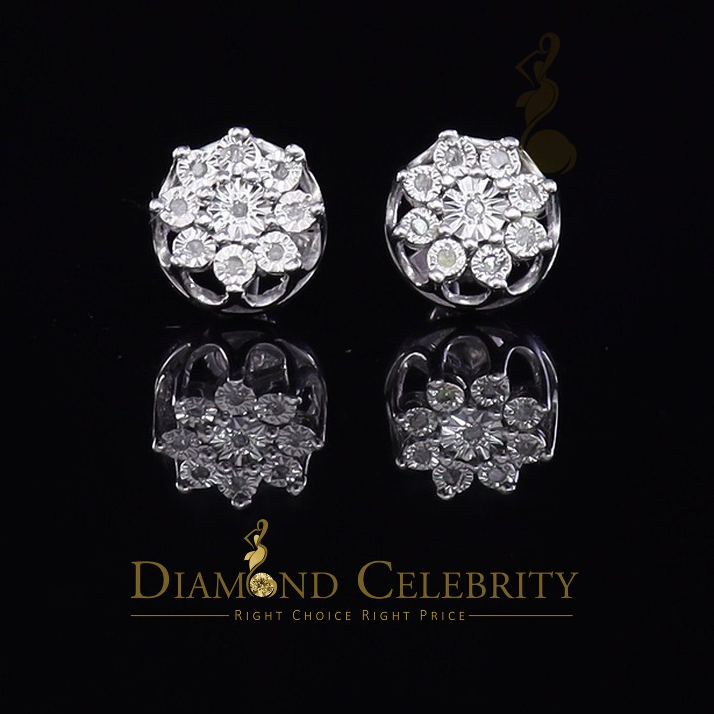 DiamondCelebritees 925 Sterling Silver White 0.10ct Diamond For Men's & Women's Floral Earrings