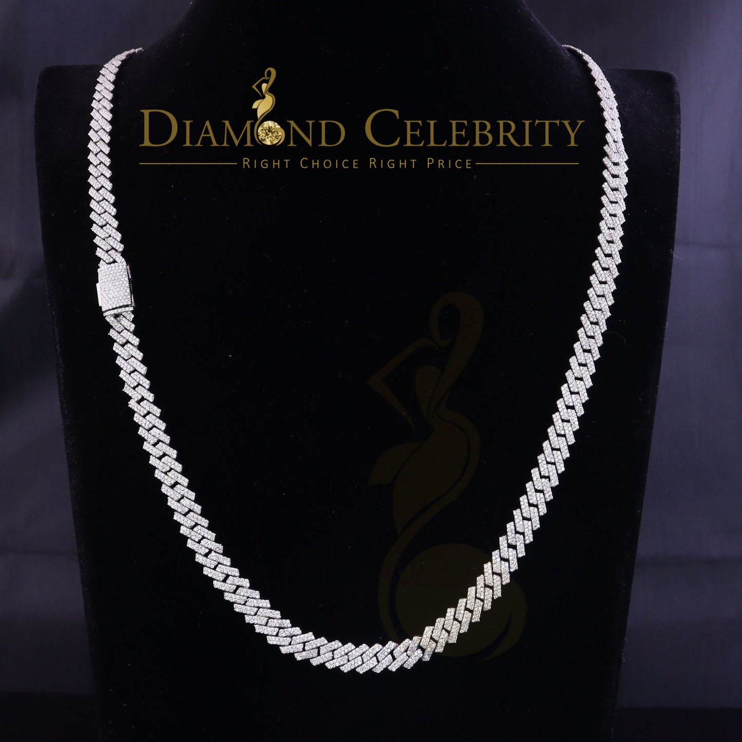 DiamondCelebritees White Cuban Moissanite Necklace Wdth 8mm Length sz 20inch Sterling Silver