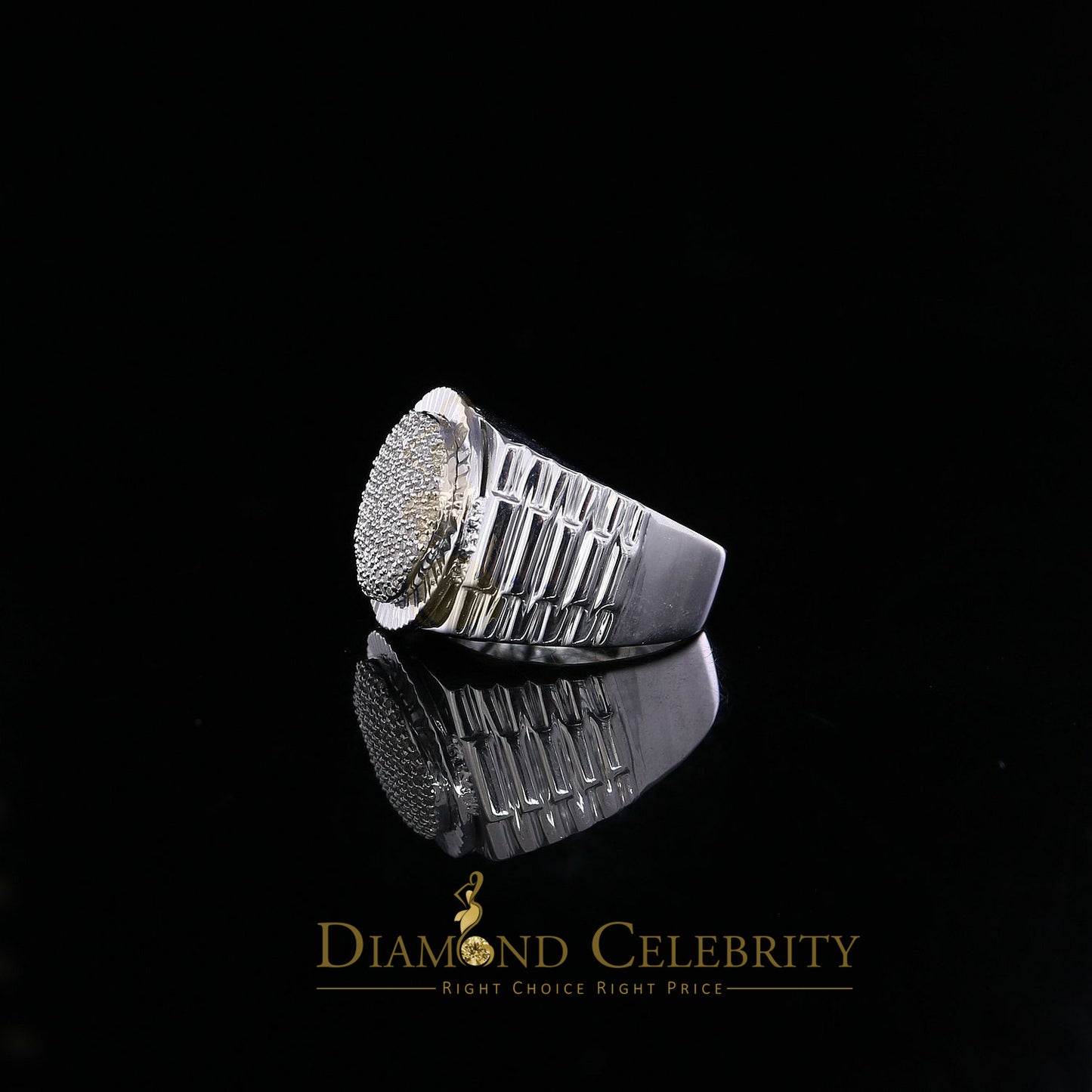 DiamondCelebritees 925 Sterling Silver 0.50CT Real Diamond White Men's Engagement Round Ring Size 9