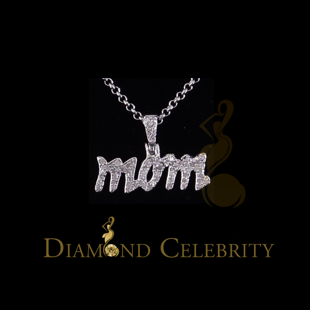 DiamondCelebritees White 925 Sterling Silver Real 0.25CT Diamond MOM'S Charm Necklace Pendant