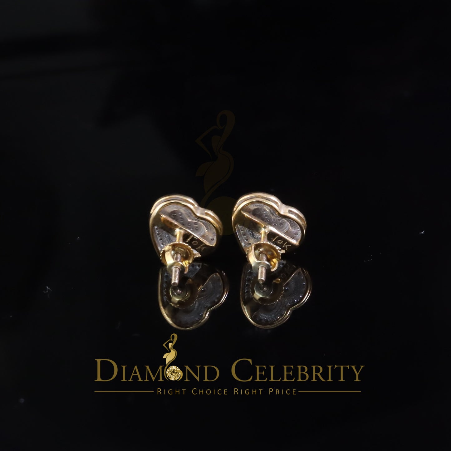 DiamondCelebriteesReal 10K Yellow Gold Heart Stud Earring with 0.25CT Diamond For Women And Men