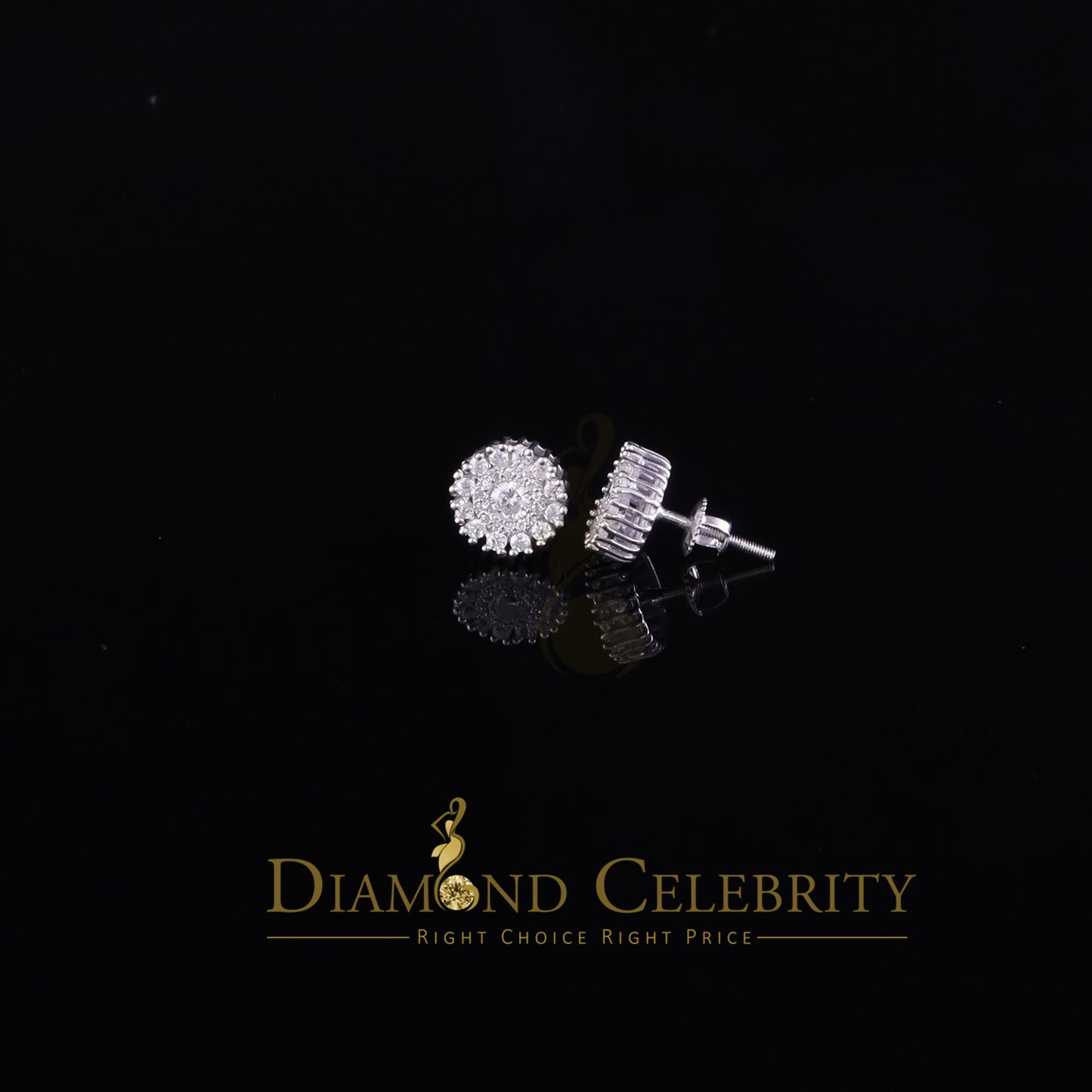 Diamondcelebritees 1.00ct VVS 'D' Moissanite Men's/Womens 925 Silver White Floral Stud Earrings