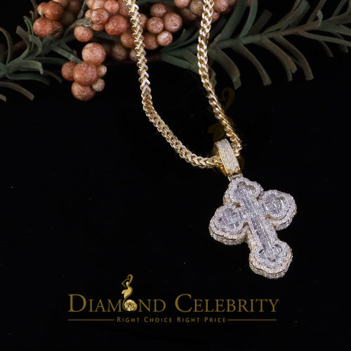 Diamondcelebritees New Yellow Buttony Cross 925 Silver 4.50ct VVS D Moissanite Pendant Men's/Womens