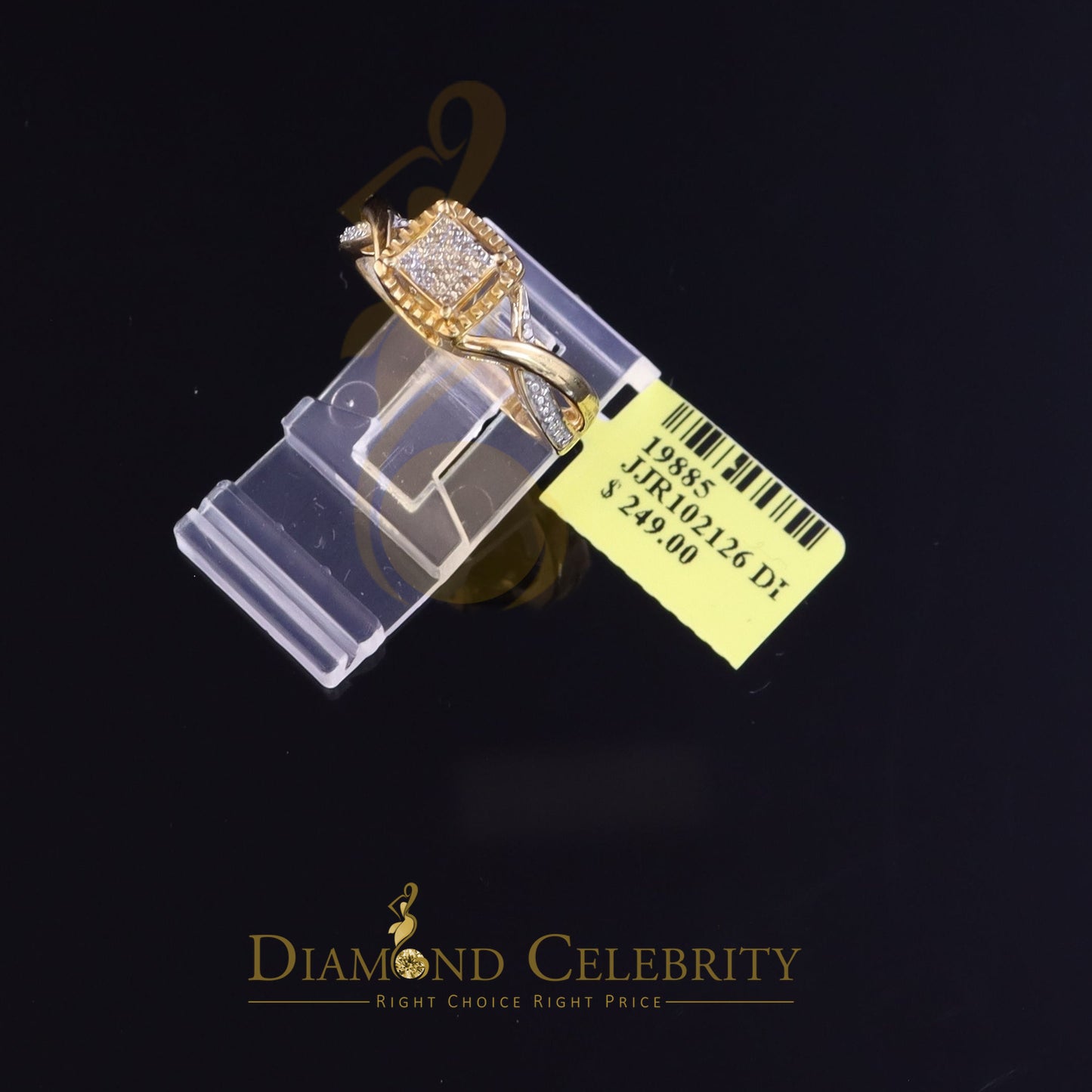 DiamondCelebritees 0.10CT Real Diamond 925 Sterling Yellow Silver Style Square Womens Ring Size 7