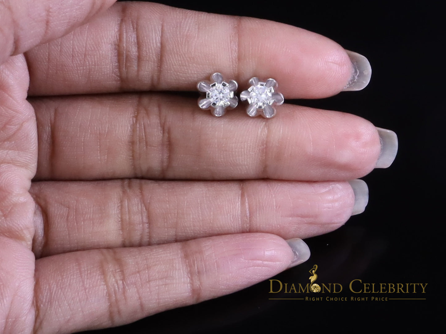 Diamondcelebritees 0.50ct VVS 'D' Moissanite 925 Silver White Buttercup Stud Earrings for Men&Women