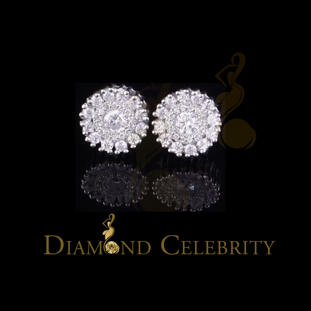 Diamondcelebritees 1.00ct VVS 'D' Moissanite Men's/Womens 925 Silver White Floral Stud Earrings