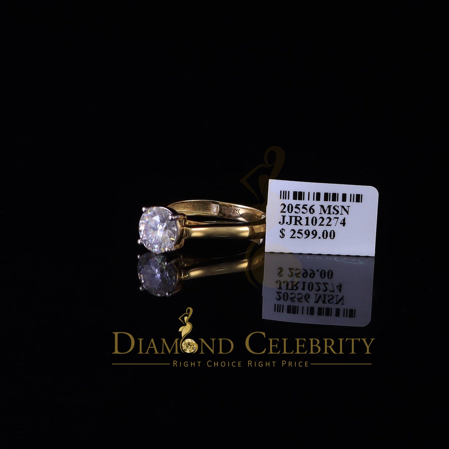 King Of Blings 10K Yellow Gold 2.00CT VVS'FL' D clr Round Solitaire Moissonite Womens Ring S/7
