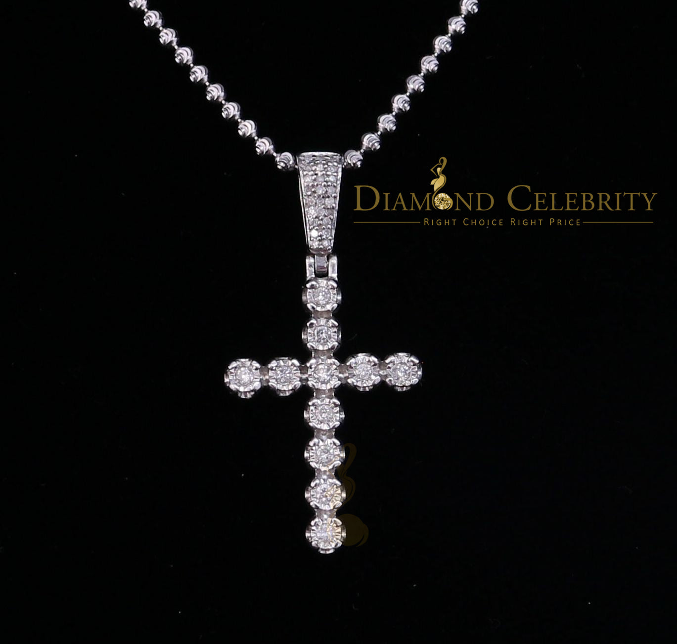 DiamondCelebritees Real 0.33ct Diamond Sterling Silver CROSS Charm Fashion Necklace Pendant White
