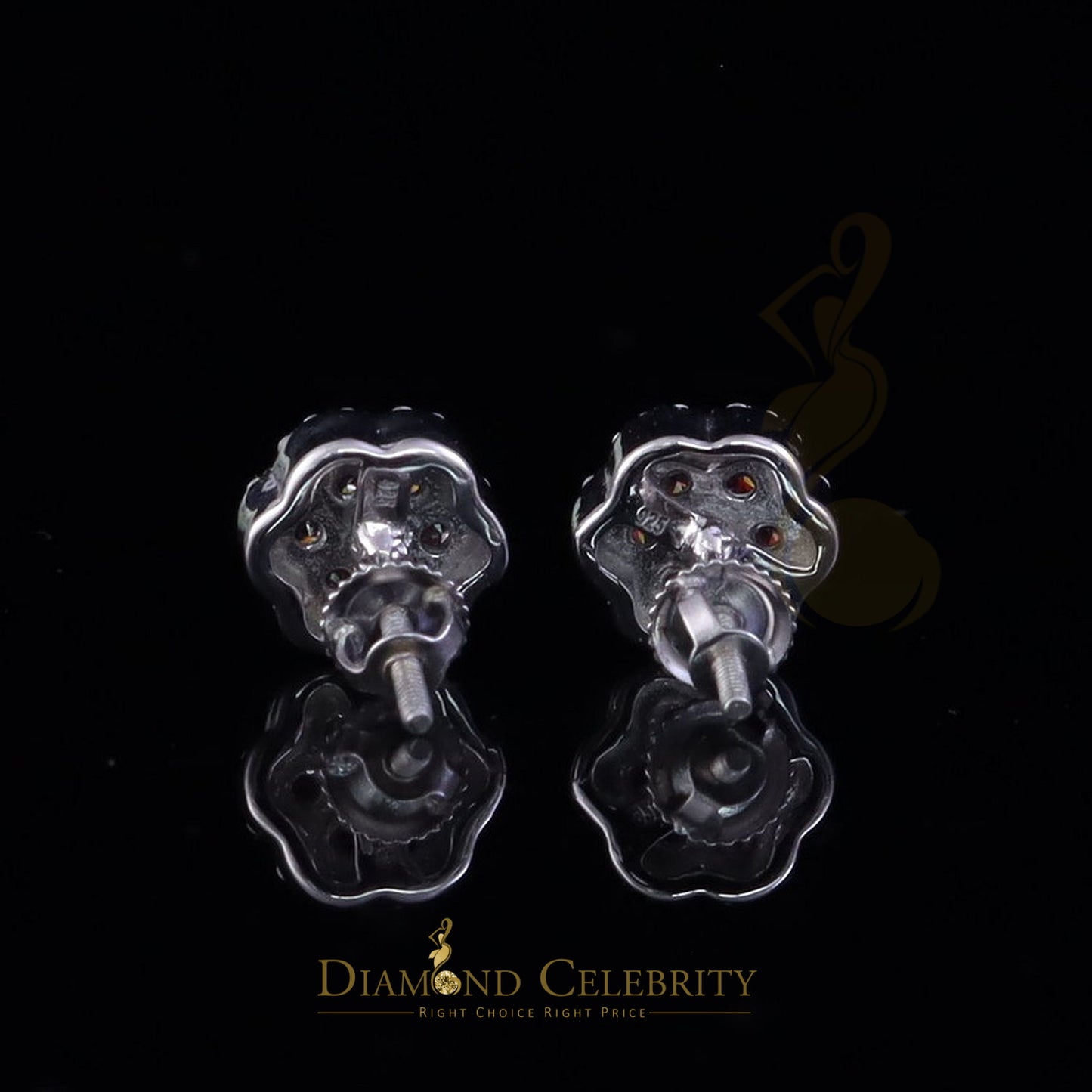 Diamondcelebritees Men's/Women's 925 Silver White 0.66ct VVS D Pink Moissanite Floral Stud Earrings