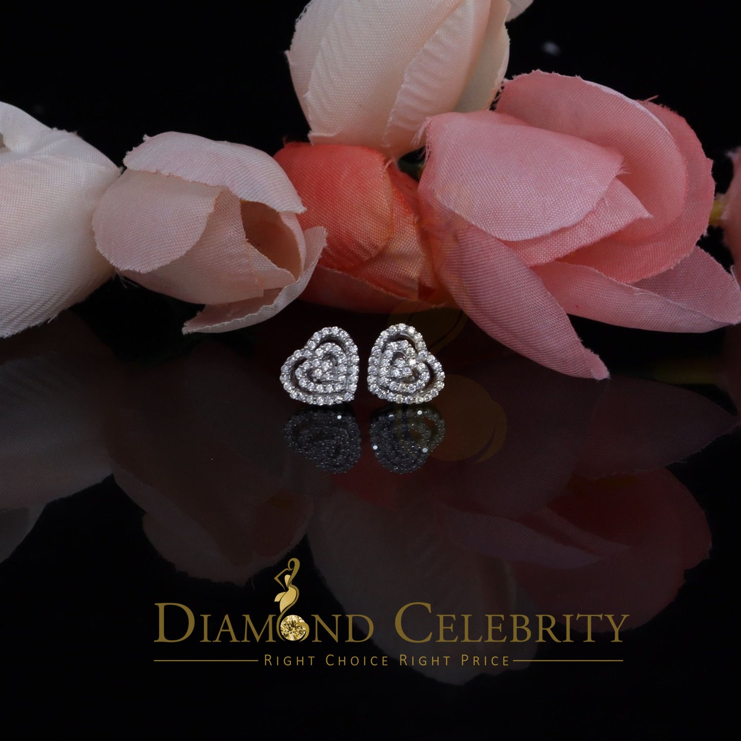DiamondCelebritees 1.07ct Cubic Zirconia 925 White Sterling Silver Women's Hip Hop Heart Earrings