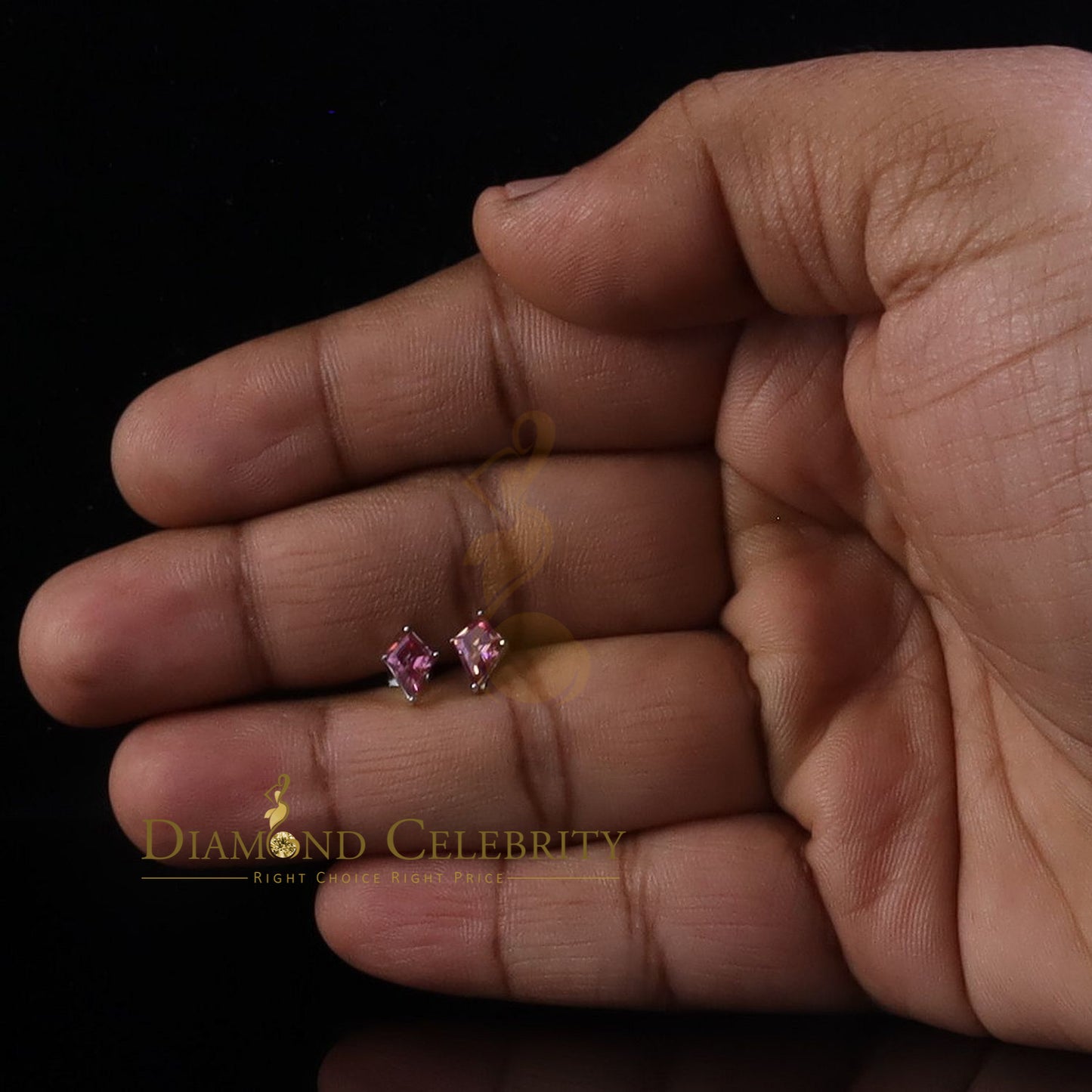 Diamondcelebritees 1.00CT VVS 'D' Pink Moissanite Women's 925White Silver Kite Shaped Stud Earrings