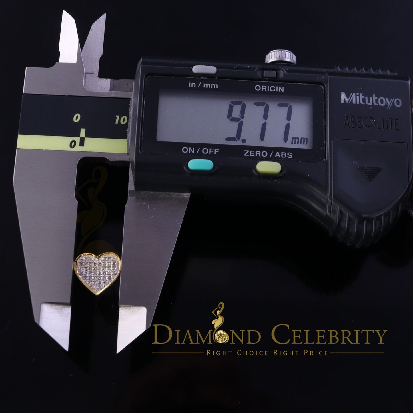 DiamondCelebritees Real 10K Yellow Gold Heart Round Stud 8.58mm Earrings with Real 0.25CT Diamonds