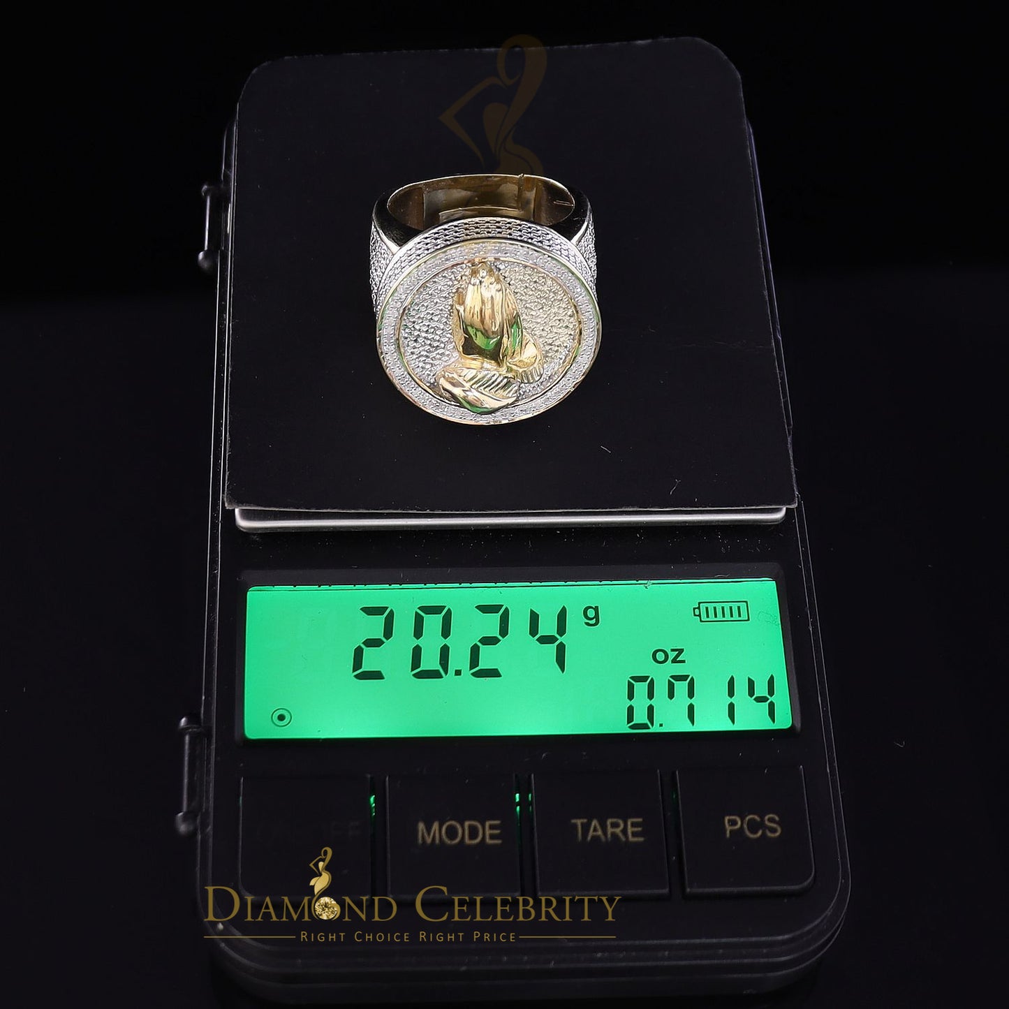 DiamondCelebritees Real Diamond 0.25CT Men's Silver Yellow Round Adjustable Ring From SZ 11 to 13