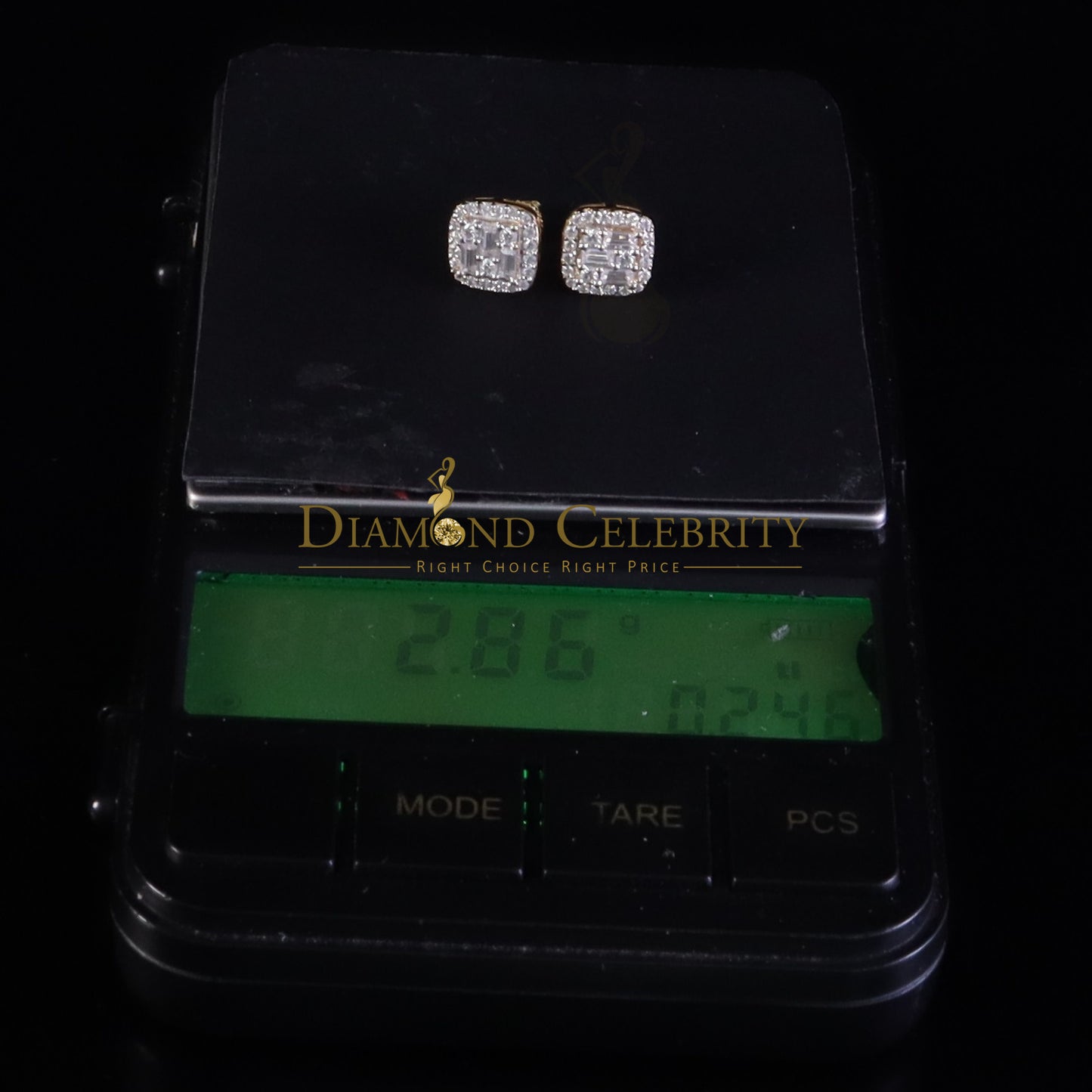 DiamondCelebritees 925 Stud Earrings Yellow Silver 0.75ct VVS 'D' Baguette Moissanite Men's/Women's