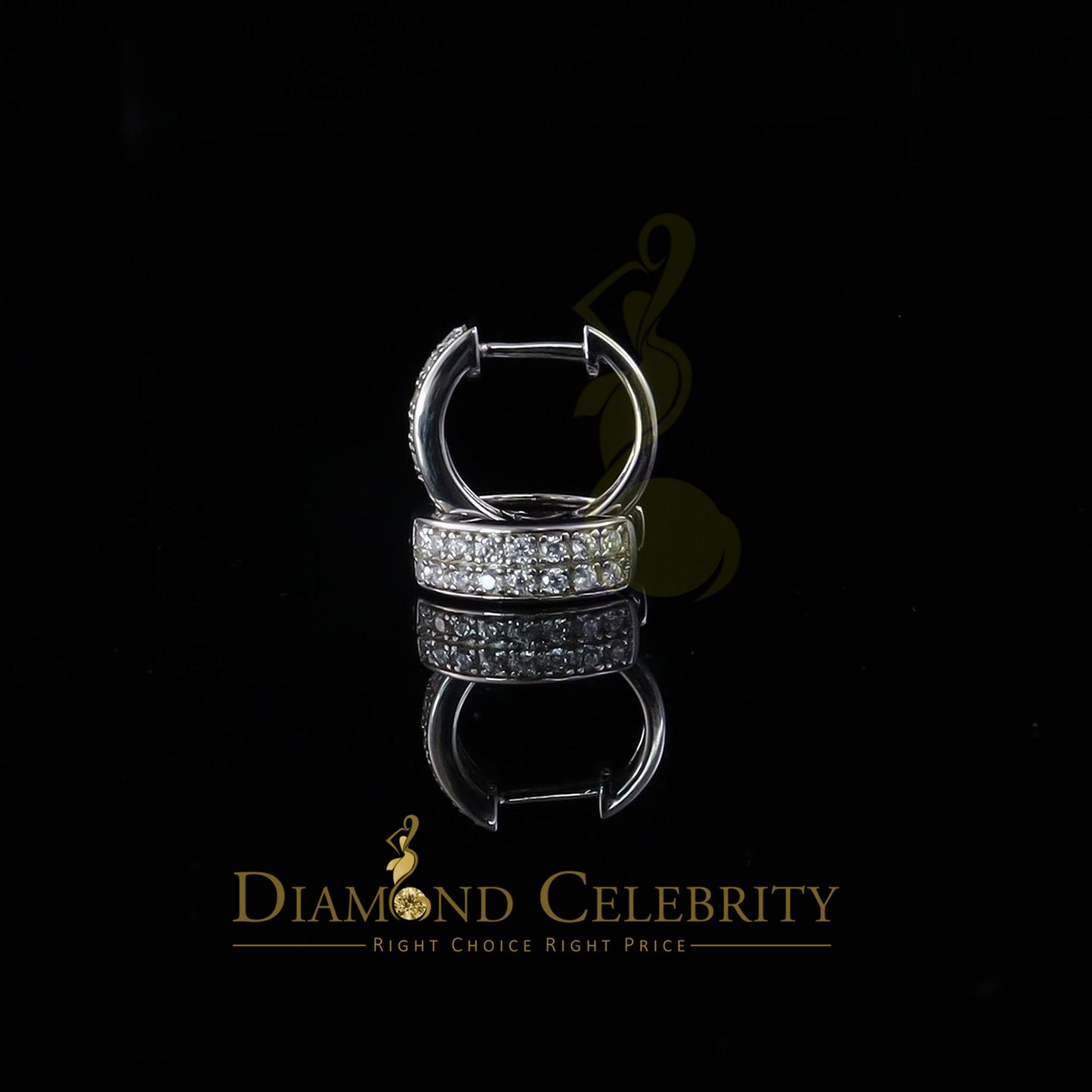 DiamondCelebritees Men's hip hop White 925 1.00ct Silver Cubic Zirconia 2 row Huggie Hoop Earrings