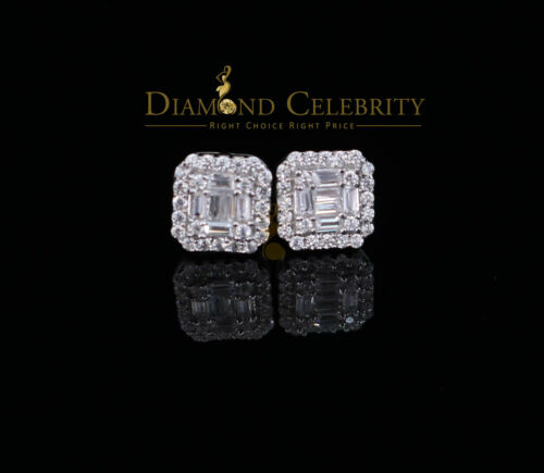 DiamondCelebritees 925 Hip Hop White Sterling Silver 0.64ct Cubic Zirconia Women's Square Earrings
