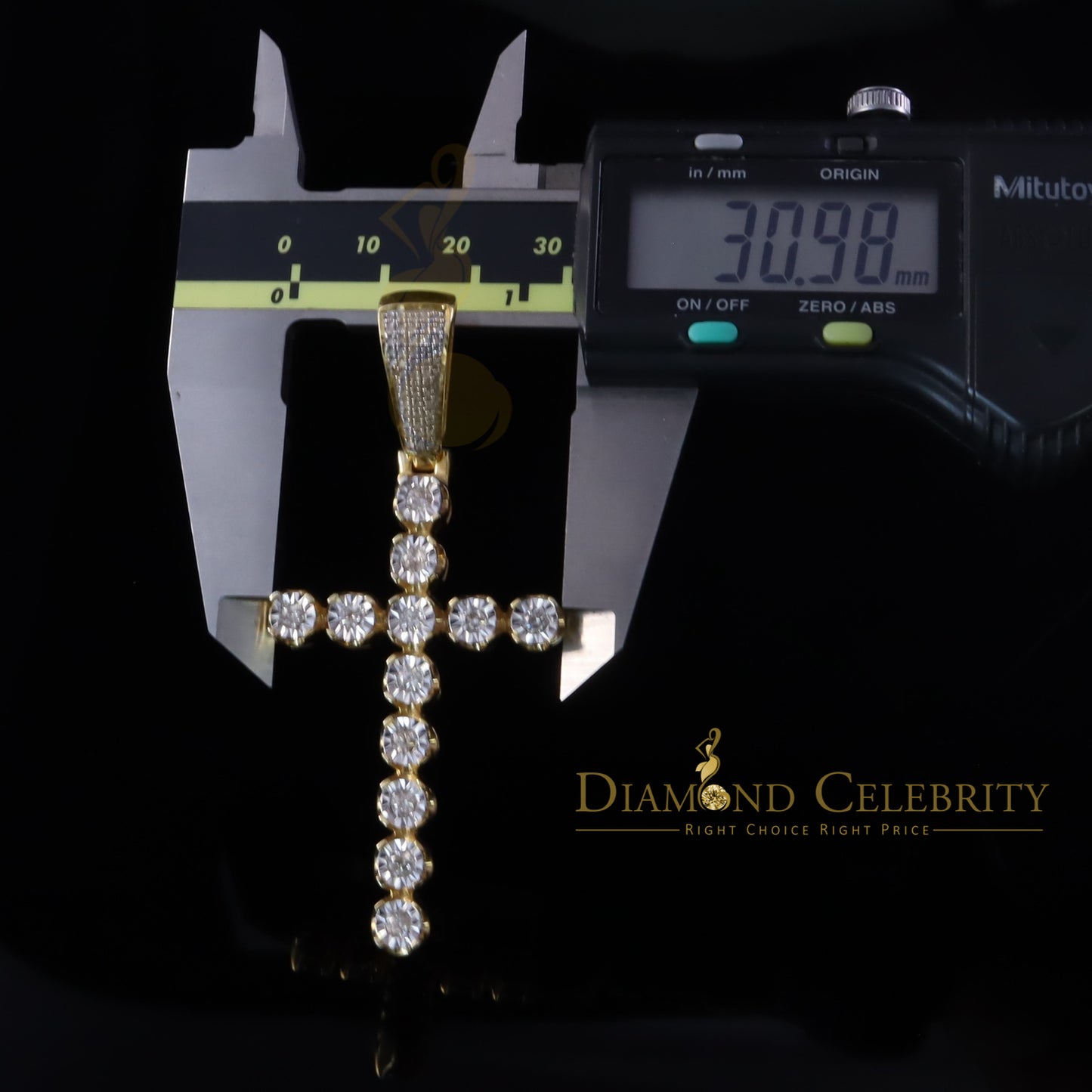 DiamondCelebritees 925 Sterling Silver Real Diamond 0.40CT Cross Crystal Yellow Necklace Pendant
