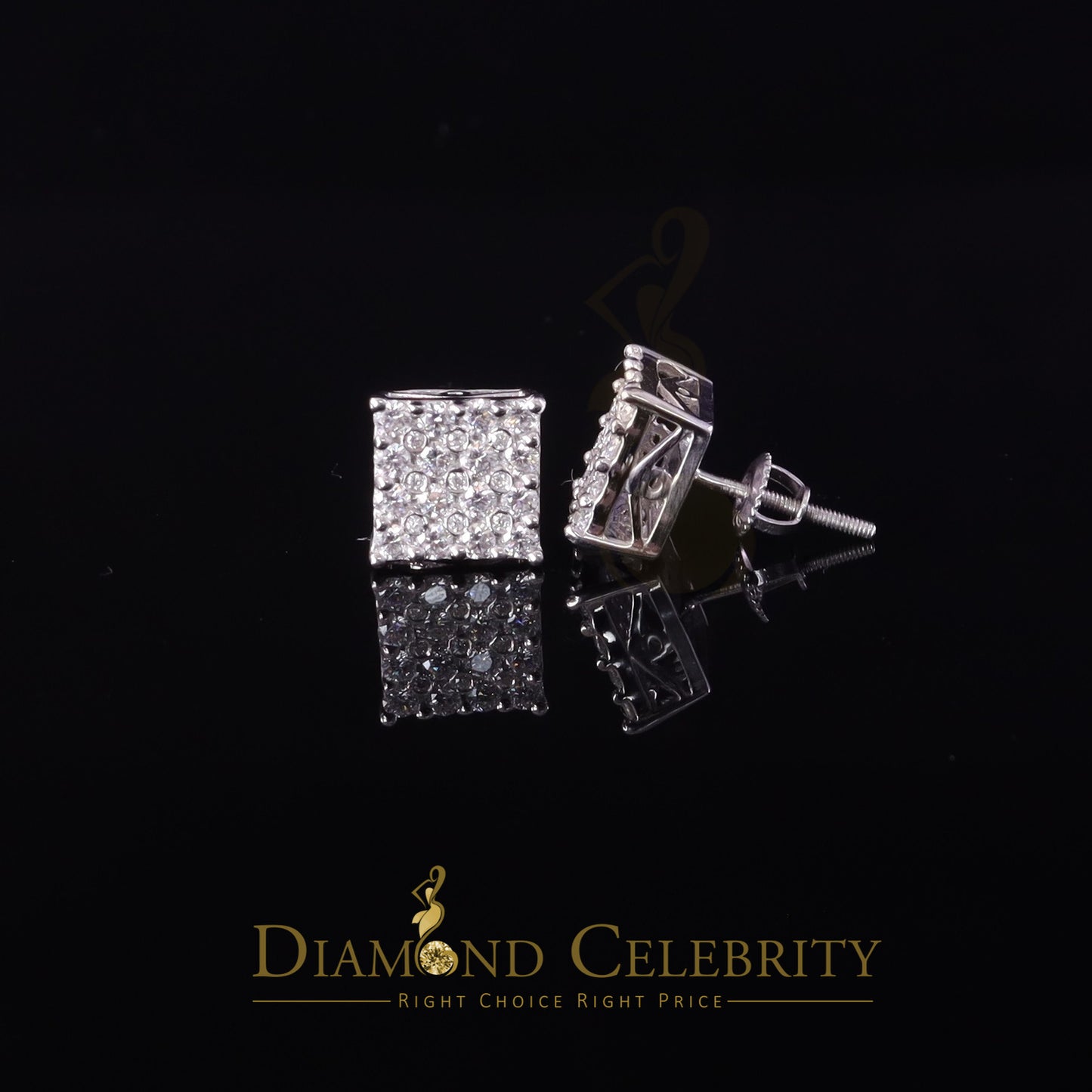 Diamondcelebritees Men's/Womens 925 Silver White 1.00ct VVS 'D' Moissanite Square Stud Earrings