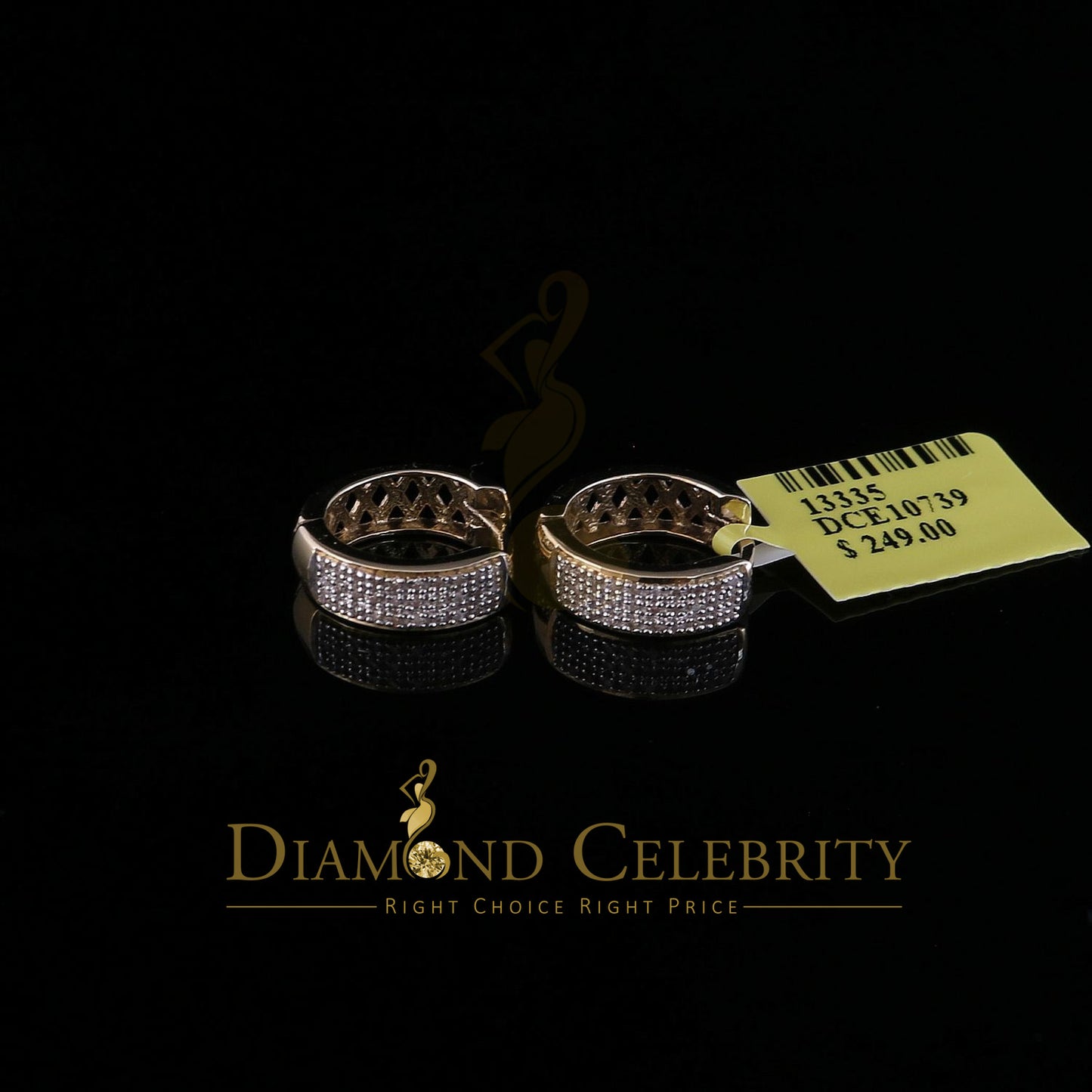 DiamondCelebritees 0.15ct Diamond Sterling Silver Yellow H oop Stud Earrings For Men's / Women's