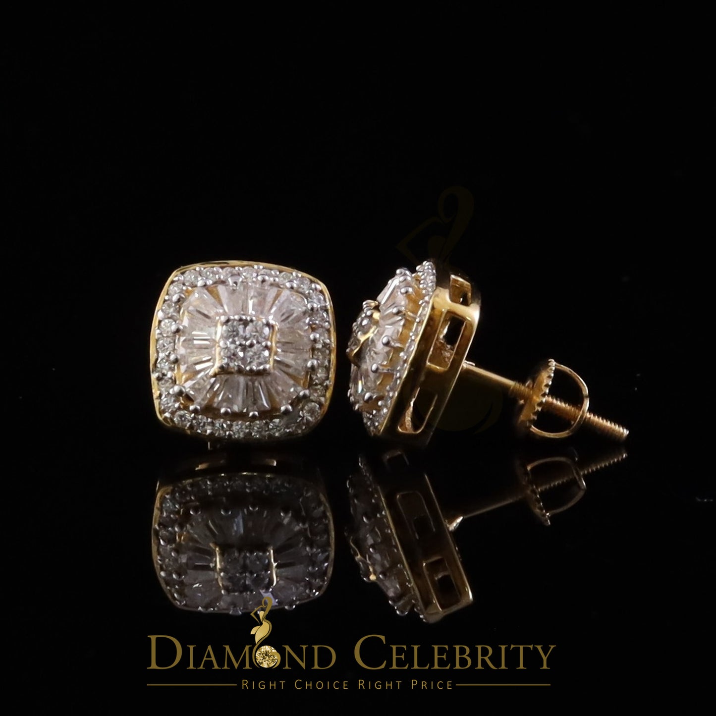 DiamondCelebritees Yellow 925 Silver 1.00ct VVS 'D' Moissanite Square Stud Earring Men's/Womens