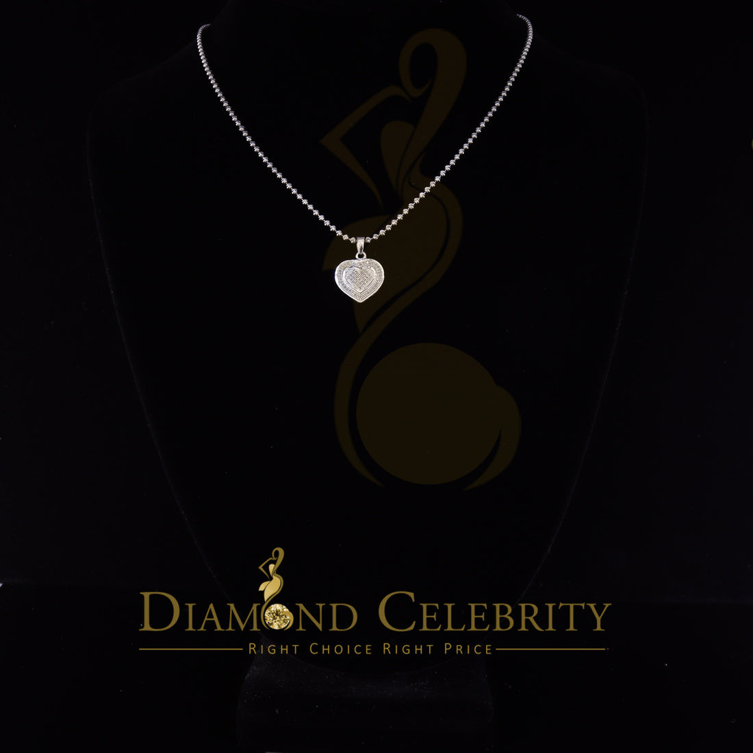 DiamondCelebritees HEART Charm Real 0.25ct Diamond 925 Sterling Silver Necklace Pendant in White