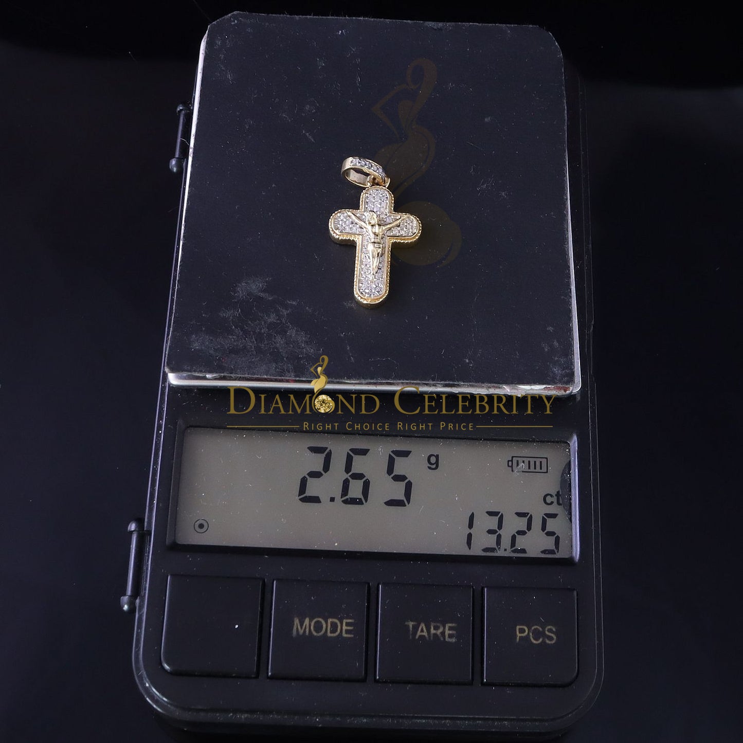 DiamondCelebritees Real 0.25ct Diamond Sterling Silver Yellow Cross Pendant