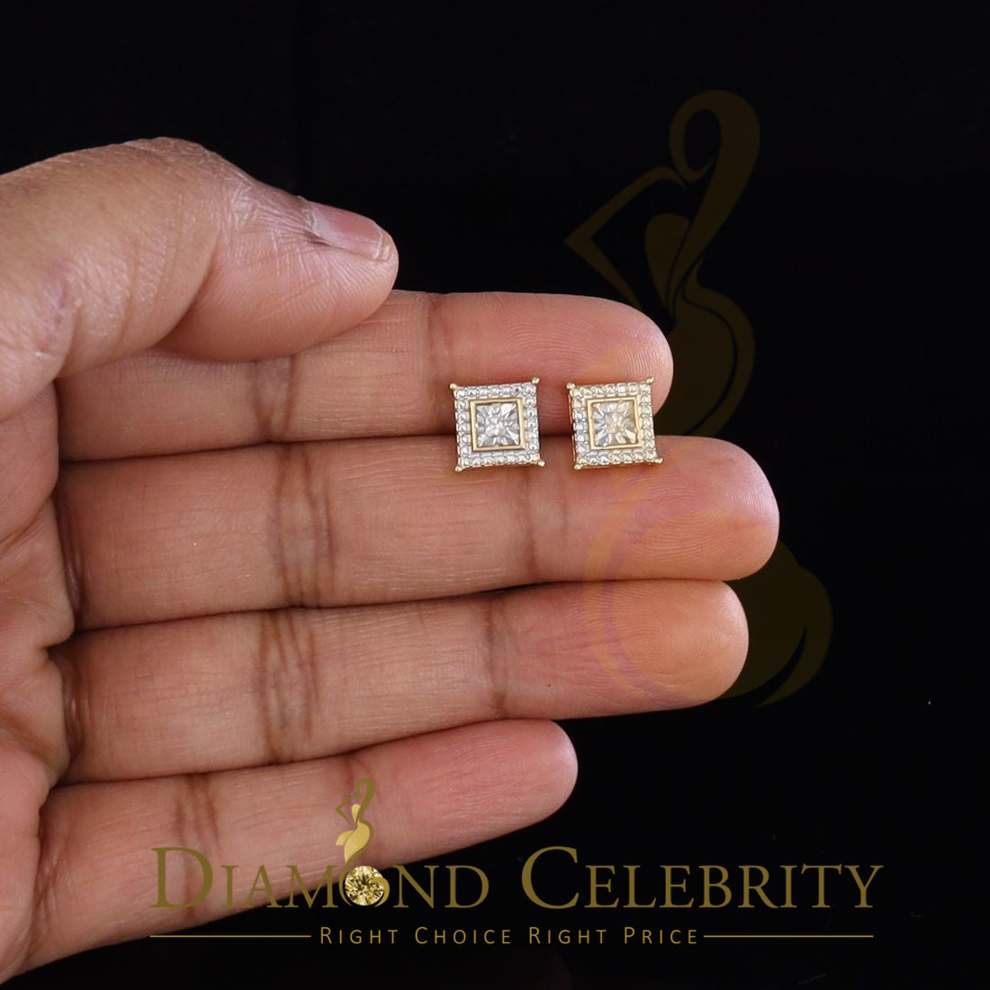 DiamondCelebritees 0.10ct Diamond Stud Earrings Yellow 925 Sterling Silver For Men's & Women's