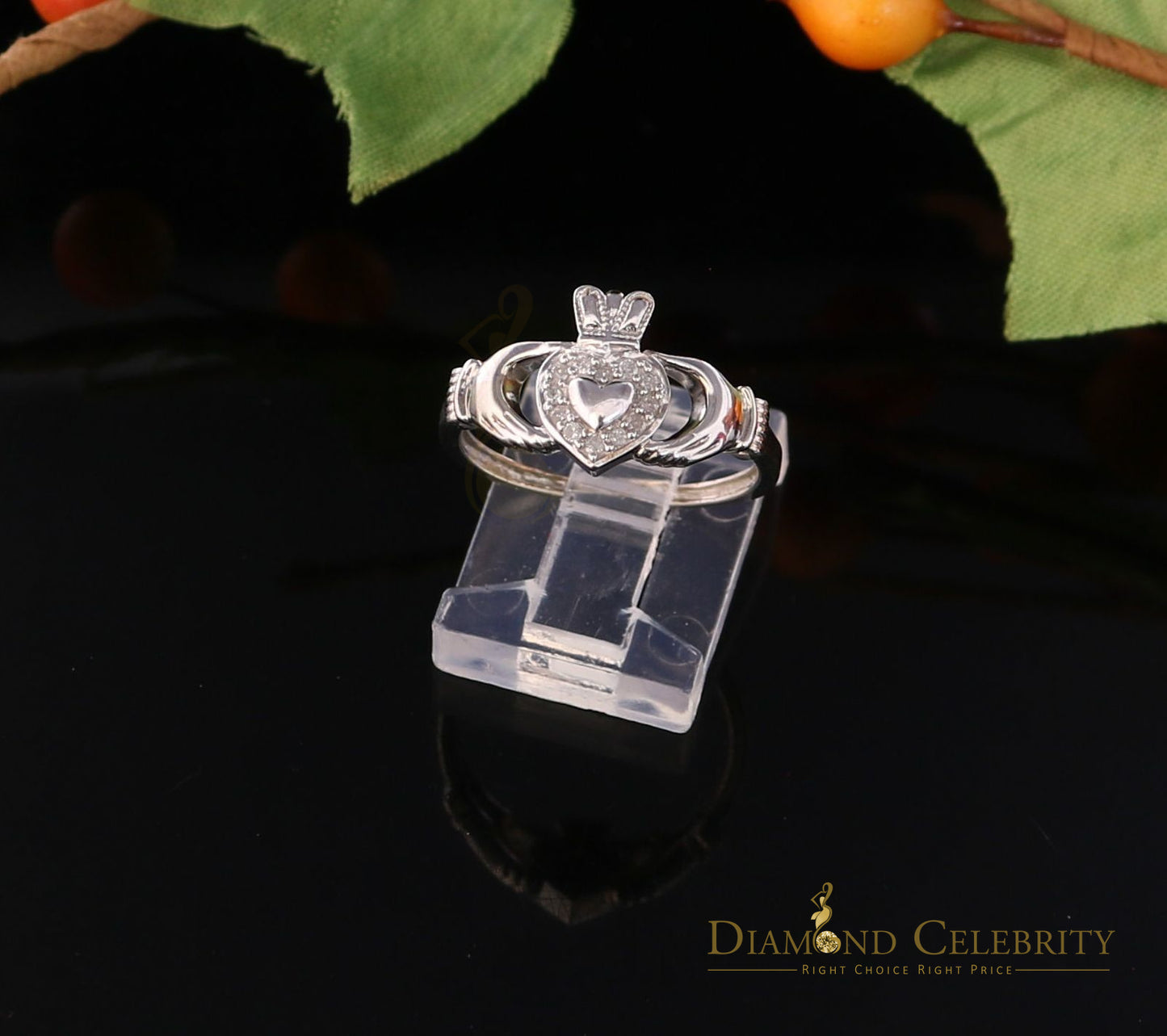 DiamondCelebritees 0.03 CT Real Diamond Womens 925 Sterling Silver White Heart Shape Ring Size 7