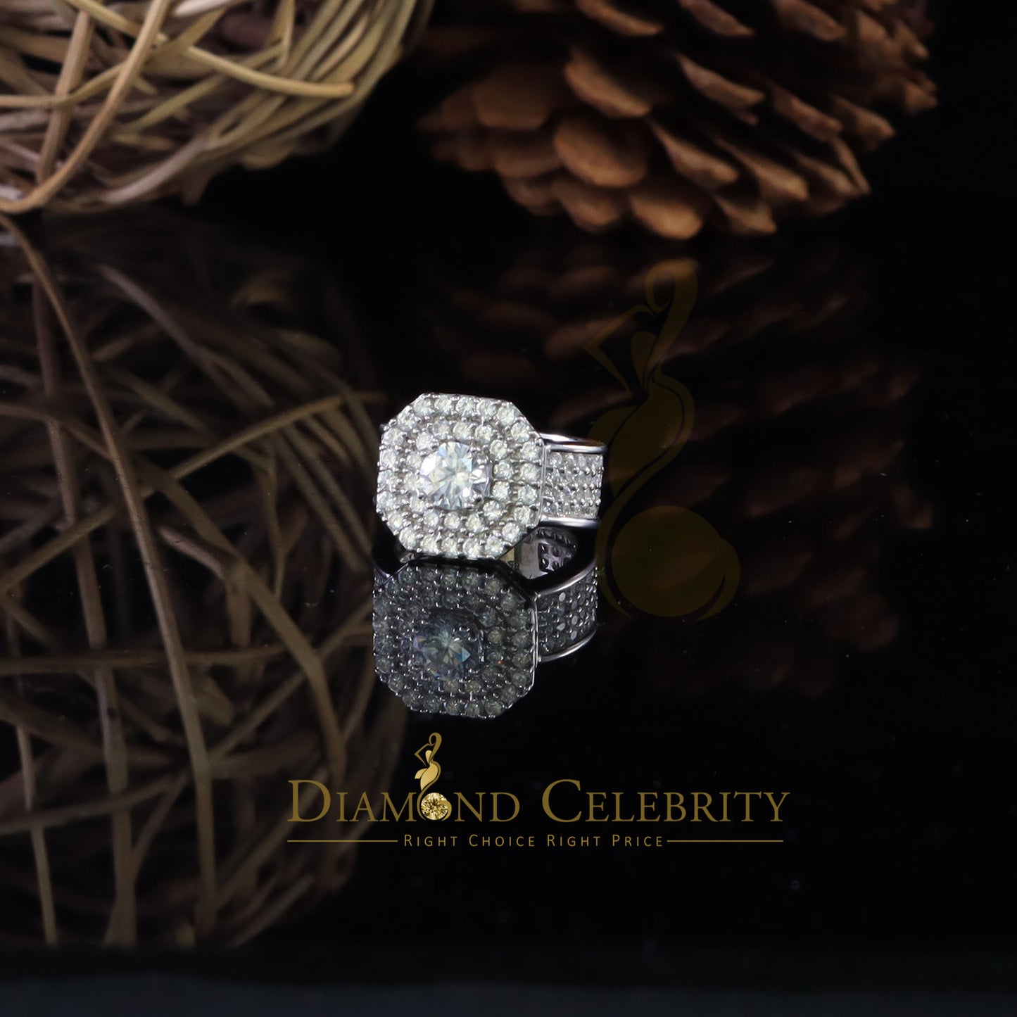 DiamondCelebritees 925 silverJewelry White 8.25 ct Cubic Zirconia Wide Octagon Men Ring Size 7.5