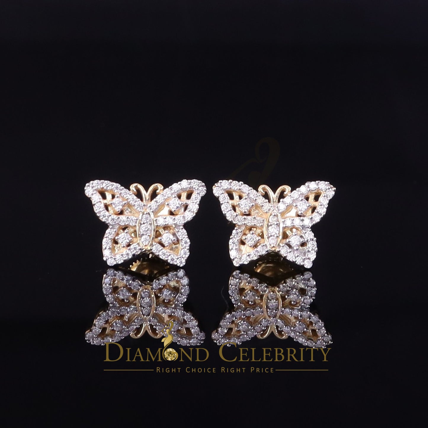 DiamondCelebritees Men's/Womens 925 Silver Yellow 0.50ct VVS 'D' Moissanite Butterfly Stud Earrings