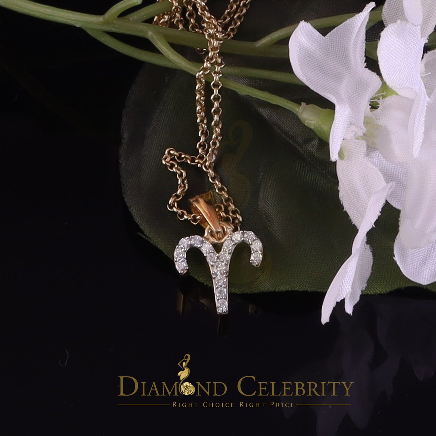 DiamondCelebritees 0.42ct Cubic ZirconiaYellow Silver ARIES-APRIL Month Pendant for Men's & Women's
