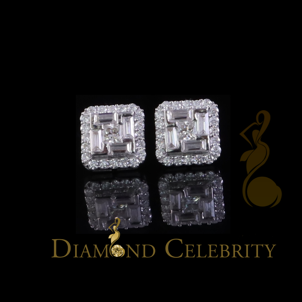 Diamondcelebritees New Men's White 925 Silver 1.66ct VVS D Moissanite Square Stud Womens Earring