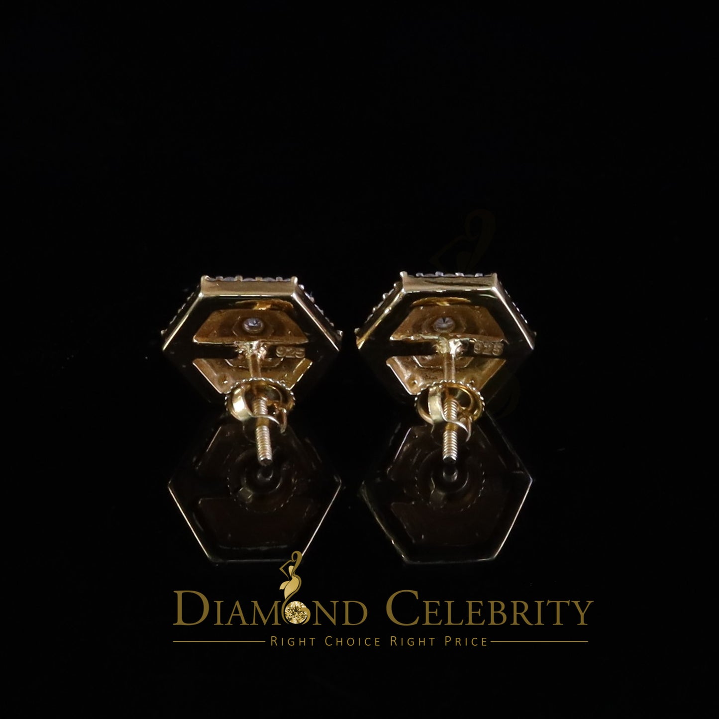 DiamondCelebritees Yellow Hexogonal Stud Earrings 1.0ct VVS 'D' Moissanite 925 Silver Men's/Women's