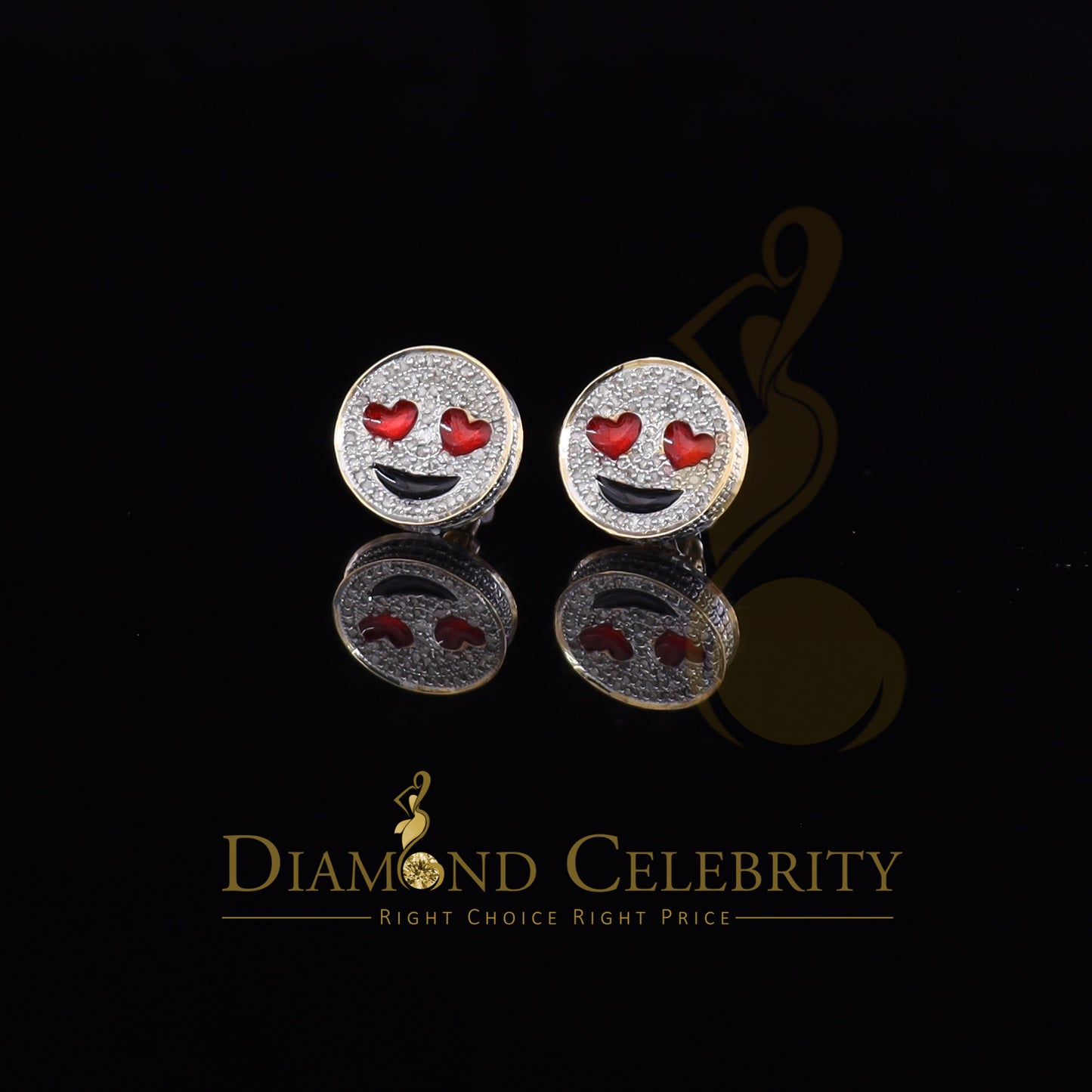 DiamondCelebritees 925 Sterling Yellow Silver 0.33ct Diamond Men's & Women's Love Emoji Earrings
