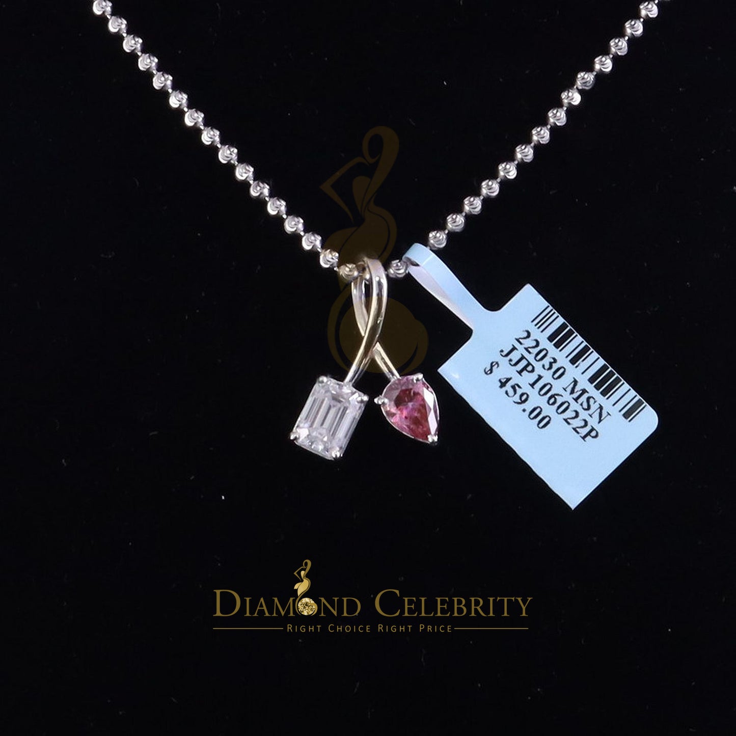 Diamondcelebritees Women's White 925 Silver White 2.00ct VVS 'D' Pink Moissanite Toi et Moi Pendant