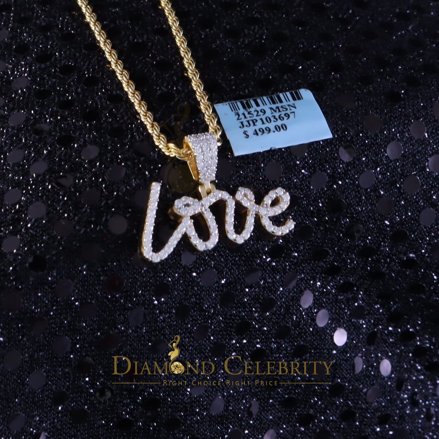 Diamondcelebritees Love Pendant for Women's 925 Yellow Silver1.00ct VVS D Clr. Round Moissanite
