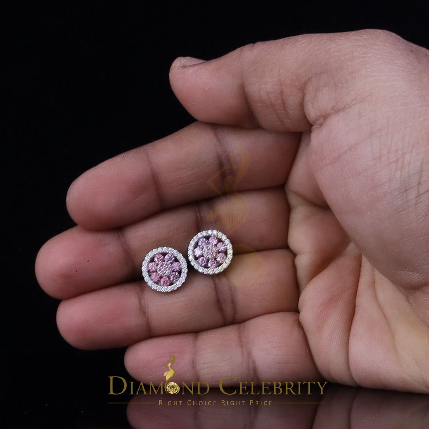 Diamondcelebritees Women's 925 Silver White 1.50ct VVS 'D' Pink Moissanite Round Stud Earrings