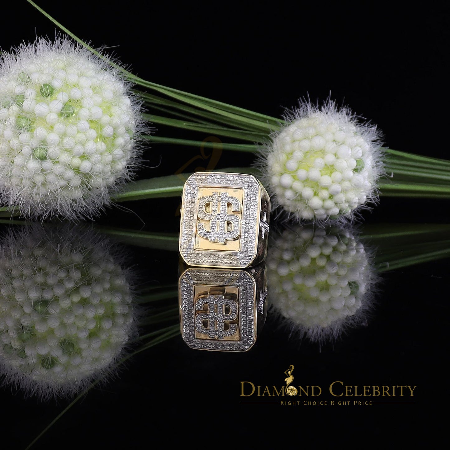 Real 0.33 CT Diamond Men's 925 Silver Yellow Adjustable Ring From Size 10 to 12