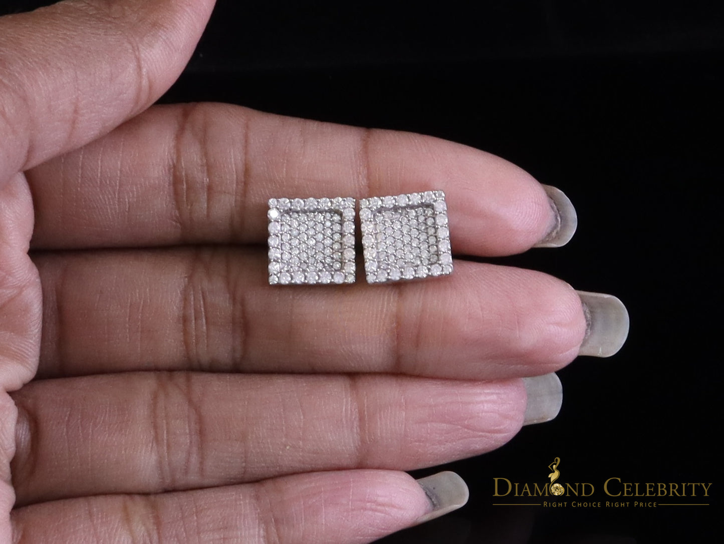 Diamondcelebritees 1.00ct White 925 Silver VVS 'D' Moissanite Square Stud Earring Men's/Womens