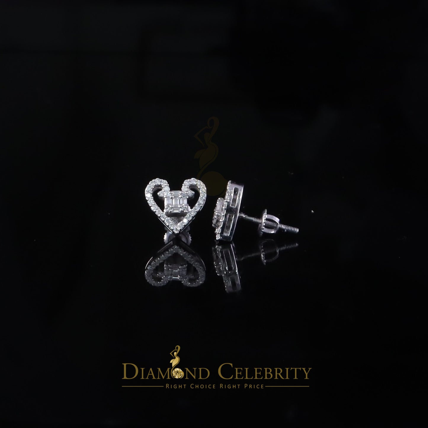 Diamondcelebritees 0.50ct Baguette VVS D Moissanite Men/Womens 925 Silver White Heart Stud Earring