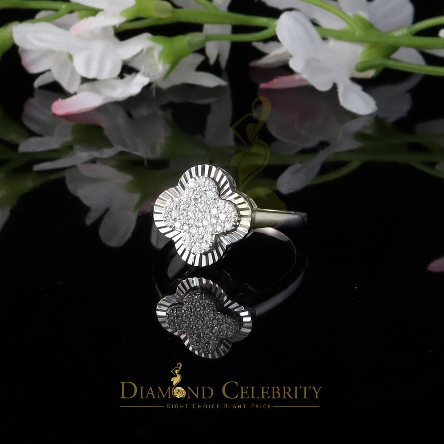 DiamondCelebritees 1.50ctVVS D Silver Moissanite Clover Shape Ring925Silver Size8 for Men's/Women's
