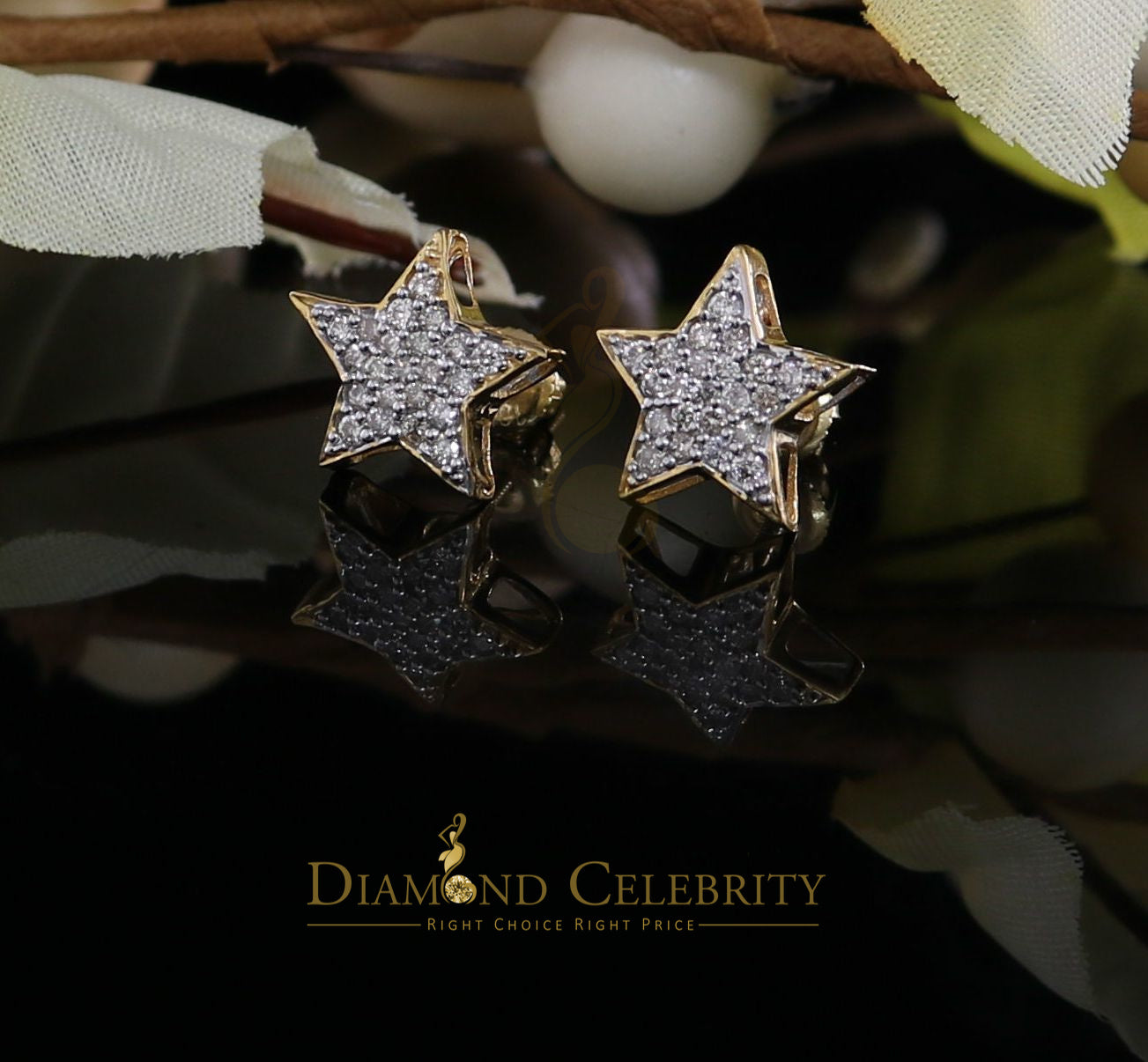 DiamondCelebritees10K Real Yellow Gold Real Diamond 0.50CT Men's/Women's shape Star Stud Earrings