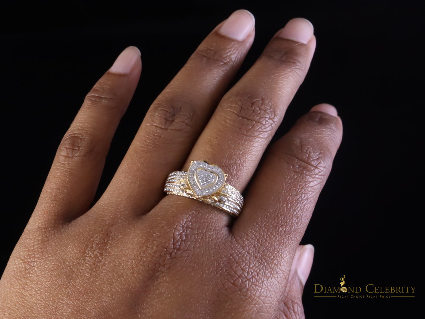 DiamondCelebritees Yellow Silver Heart Ring SZ 7 Real Diamond 0.10ct 925 Sterling Womens Engagement