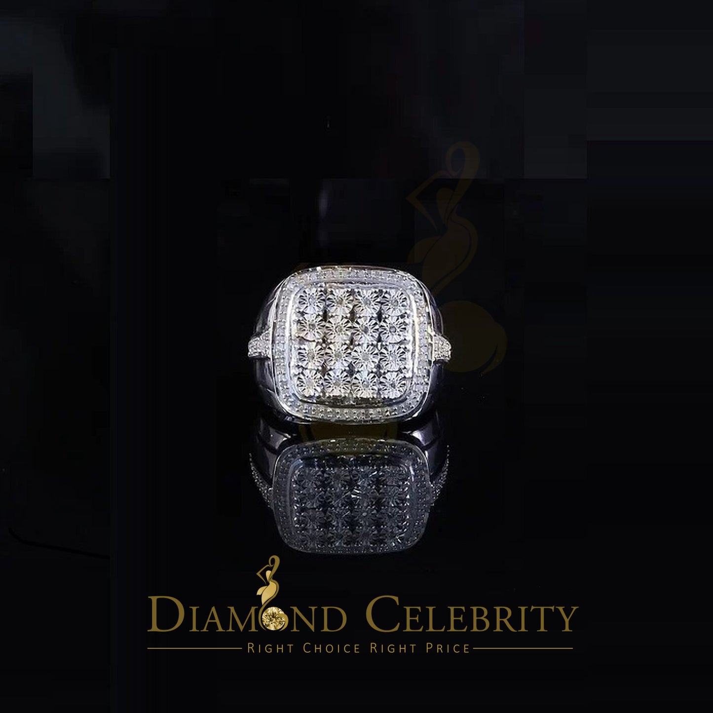 DiamondCelebritees Trendy Big Mirage set Real Diamond 0.50ct White Silver Square Mens Ring Size 10