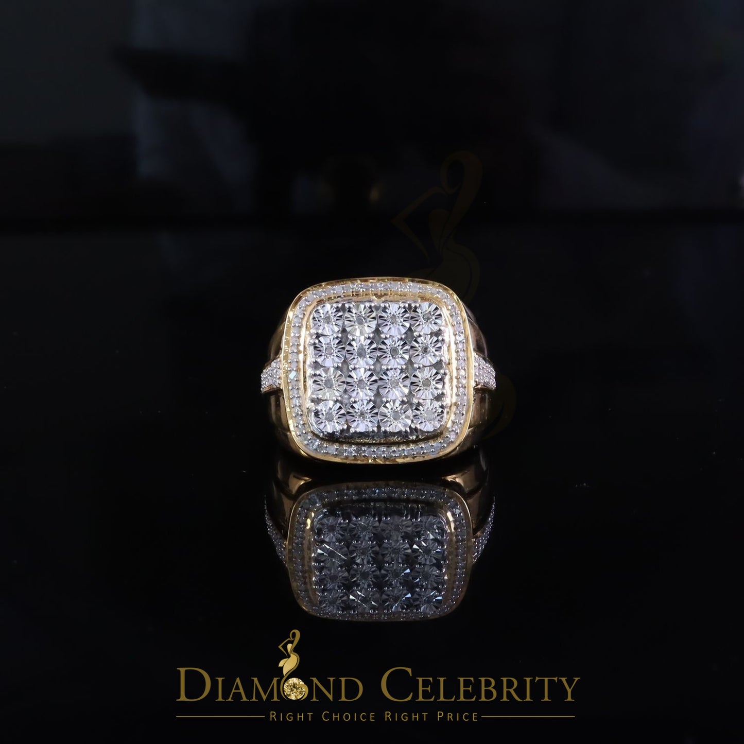 DiamondCelebritees Trendy Big Mirage set Real Diamond 0.50ct Yellow Silver Square Mens Ring Size 10