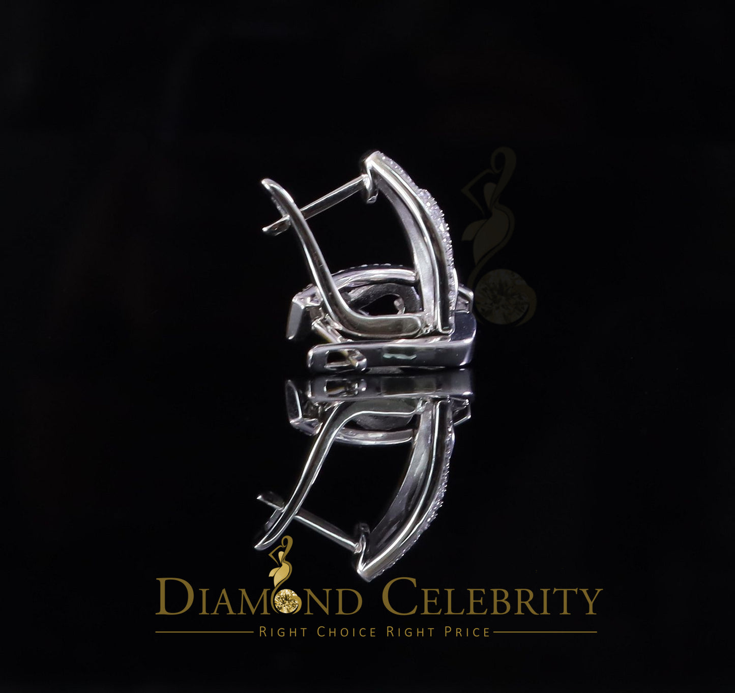 DiamondCelebritees Iced 2 row Huggie Mens hip hop white Gold 925 Sterling Silver Hoop earrings