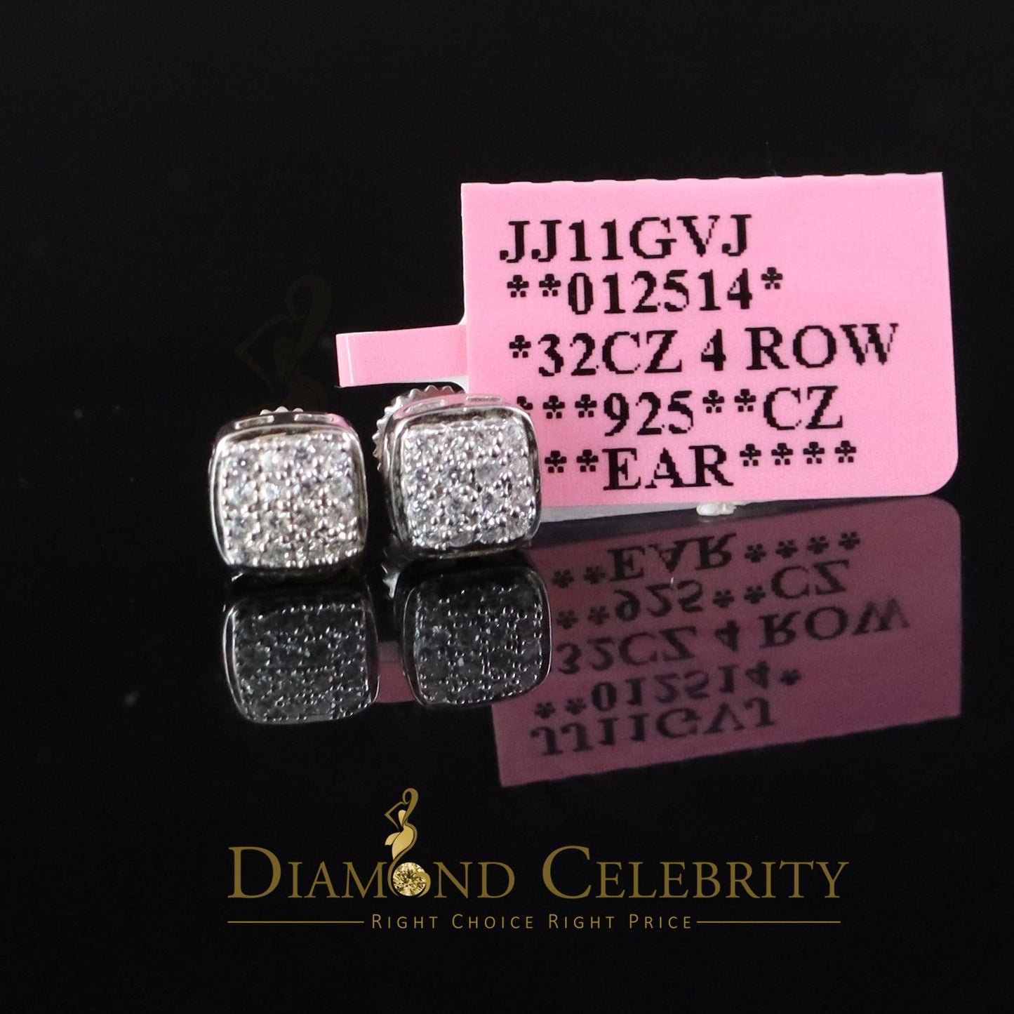 DiamondCelebritees Hip Hop 2.04ct Cubic Zirconia White 925 Silver Screw Back Square Women Earrings